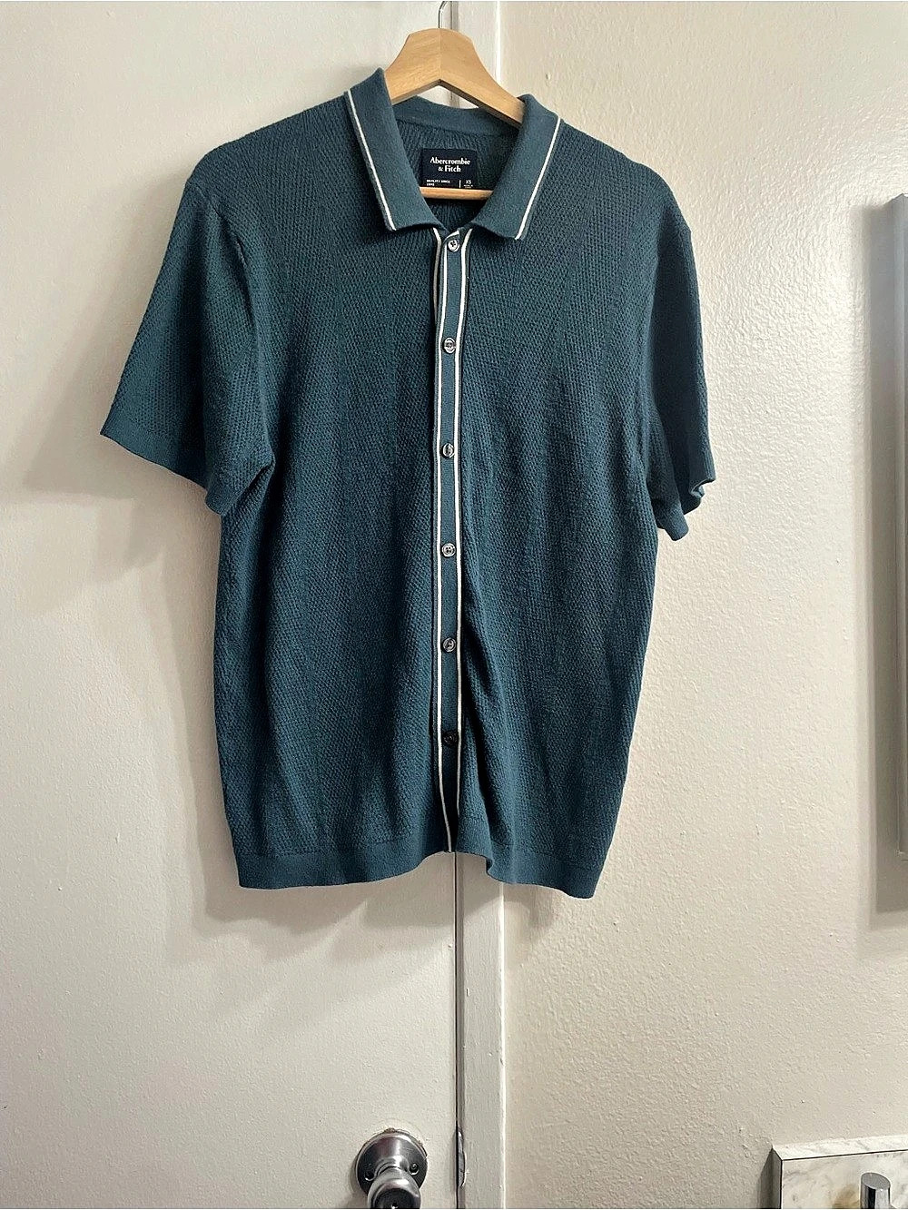 Abercrombie & Fitch Textured Short Sleeve Polo Blue Extra Small Like New
